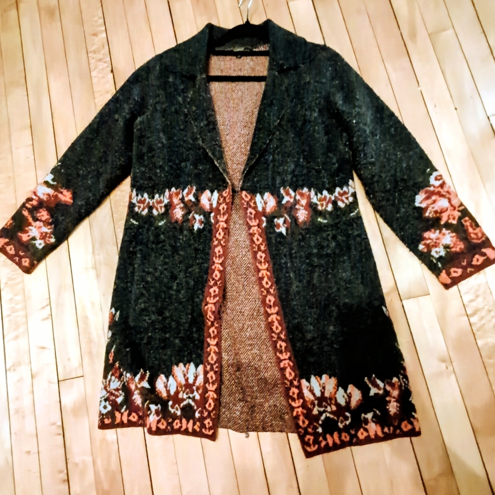 BCBGMAXSPORT Long Sweater Coat Boho Navy Cardigan